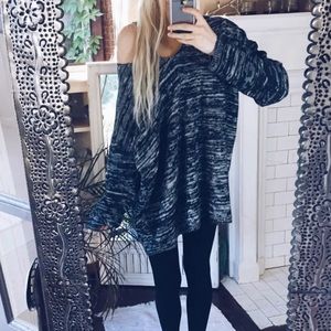 B+W Marled Oversized Chunky Knit Sweater